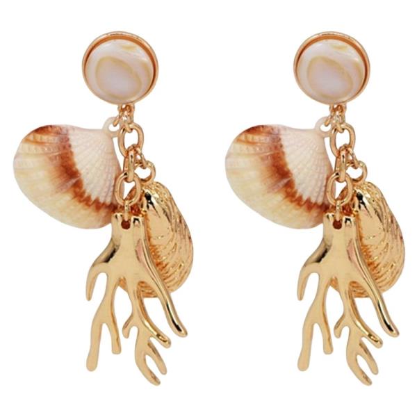 METAL SHELL CHARM DROP EARRING