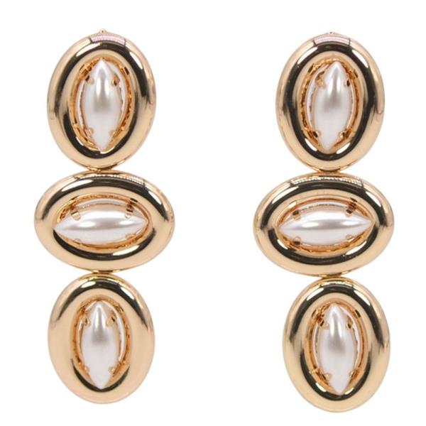 METAL CRYSTAL OVAL DROP EARRING