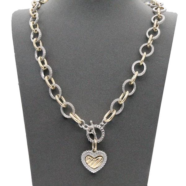 14K GOLD PLATED TWO TONE TOGGLE HEART PENDANT NECKLACE