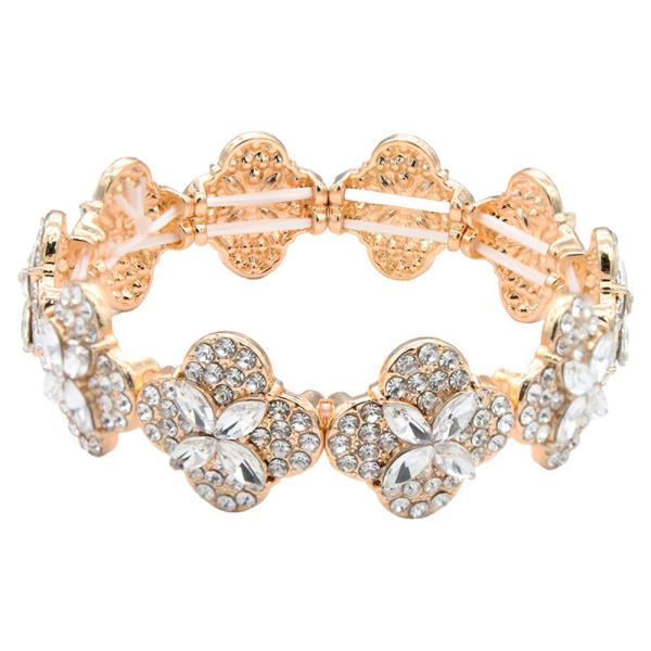 CLEAR CRYSTAL RHINESTONE CLOVER STRETCH BRACELET