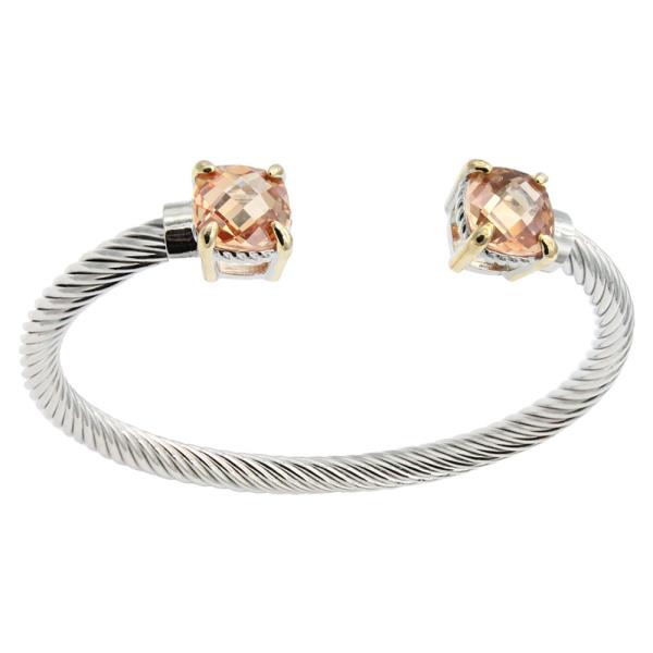TWO TONES WITH CLEAR STONE CABLE CUFF BRACELET