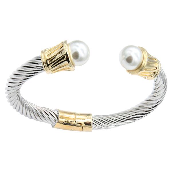 14K GOLD PLATED TWO TONE PEARL CUFF COLOR CABLE BRACELET