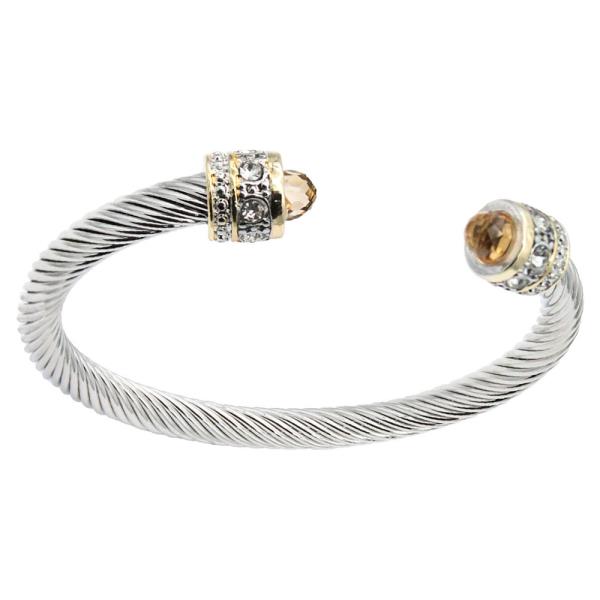 14K GOLD PLATED TWO TONE TOPAZ COLOR CUFF BRACELET