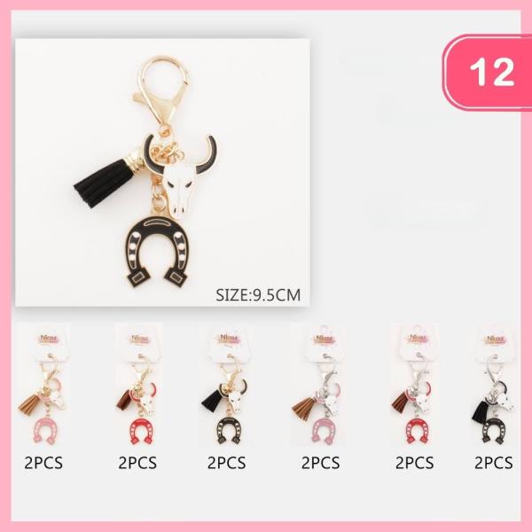 WESTERN HORSESHOE BULL HEAD TASSEL  KEYCHAIN (12 UNITS)