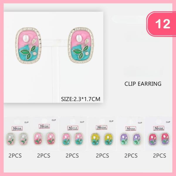 CUTE PAINTING LIKE ENAMEL CLIP ON EARRINGS (12 UNITS)