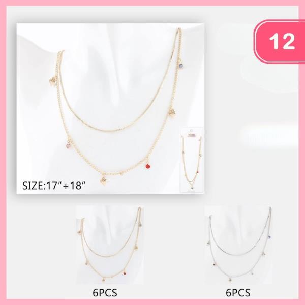 LAYERED HEART RHINESTONE CHARM NECKLACE