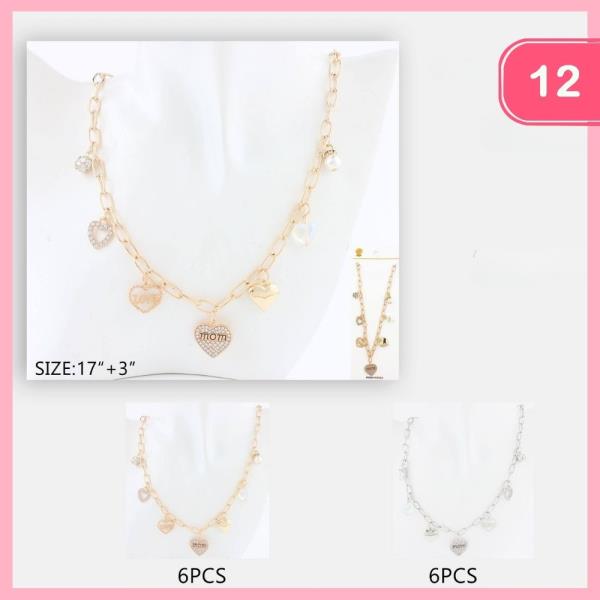 MOM HEART CHARM NECKLACE (12 UNITS)