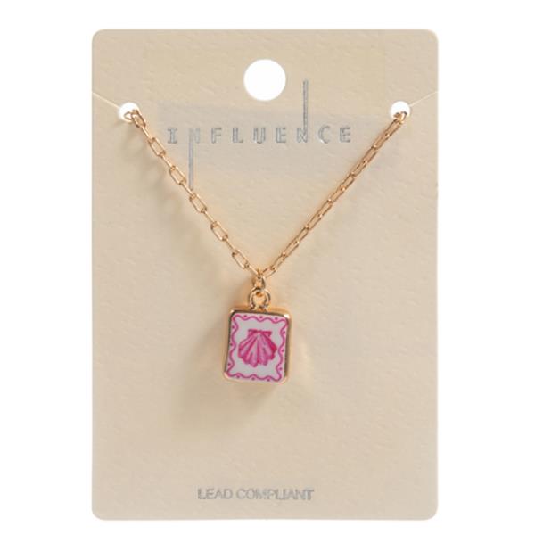 PRINTED RECTANGULAR SHAPE CHARM SHORT NECKLACE