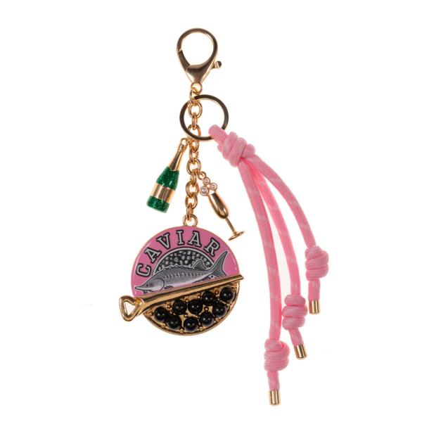 CAVIAR SHAPED ENAMEL W/ OTHER CHARMS & ROPE BAG CHARM