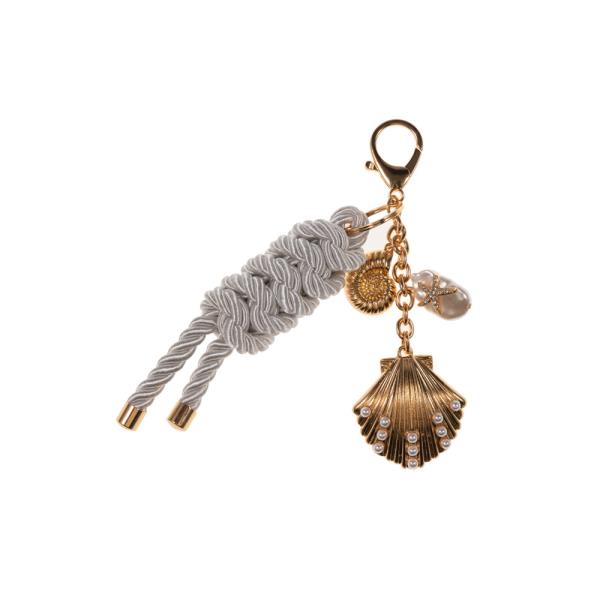 SHELL SHAPED ENAMEL W/ OTHER CHARMS & ROPE BAG CHARM