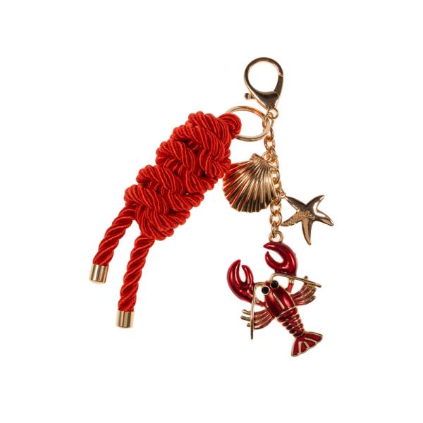 LOBSTER SHAPED ENAMEL W/ OTHER CHARMS & ROPE BAG CHARM