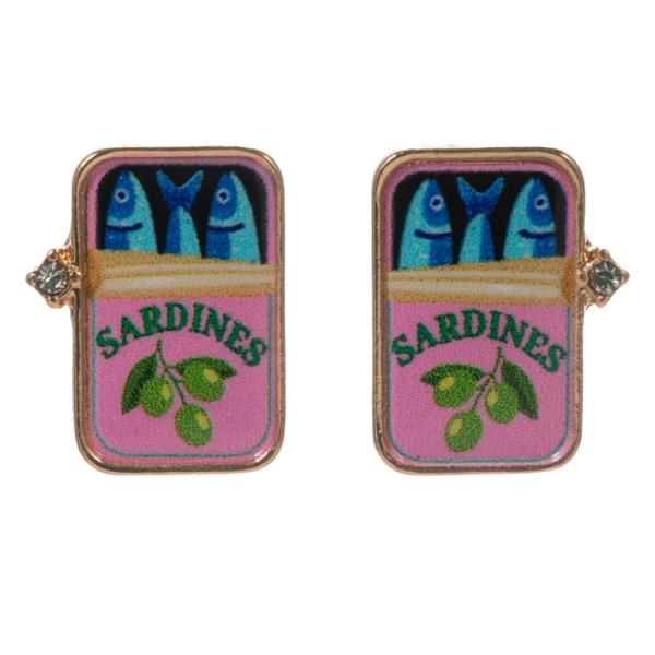 SARDINES CAN SHAPED PRINT HYPOALLERGENIC TITANIUM EARRINGS