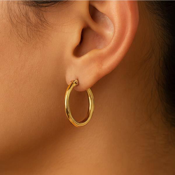WATER RESISTANT PLATING 14K GOLD WHITE GOLD DIPPED PIN CATCH HOOP EARRING