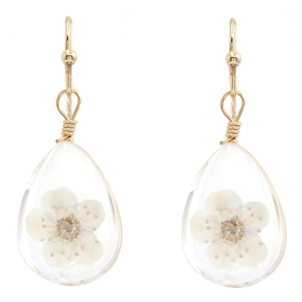 FLOWER CLEAR RESIN TEARDROP EARRING