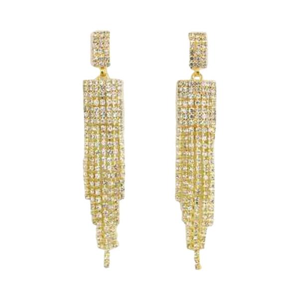 RHINESTONE RECTANGLE FRINGE EARRING
