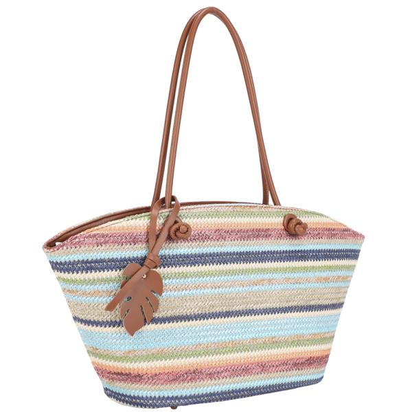 STRIPED STRAW DESIGN CHIC SHOULDER TOTE BAG