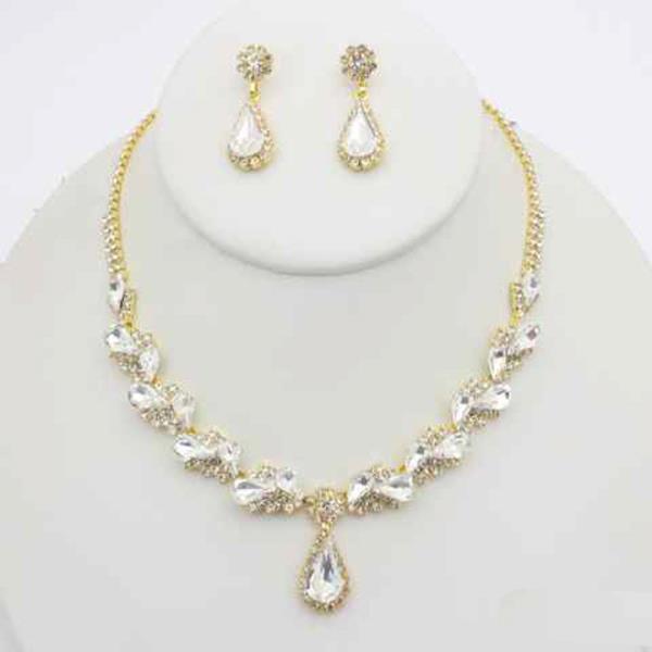 MARQUISE TEARDROP RHINESTONE PENDANT NECKLACE EARRING SET