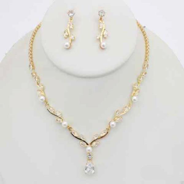 TEARDROP RHINESTONE PENDANT NECKLACE EARRING SET