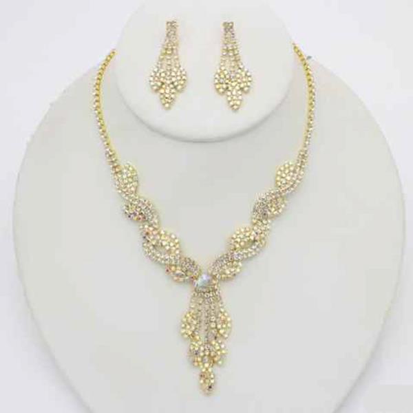 RHINESTONE CLUSTER DROP NECKLACE EARRING SET