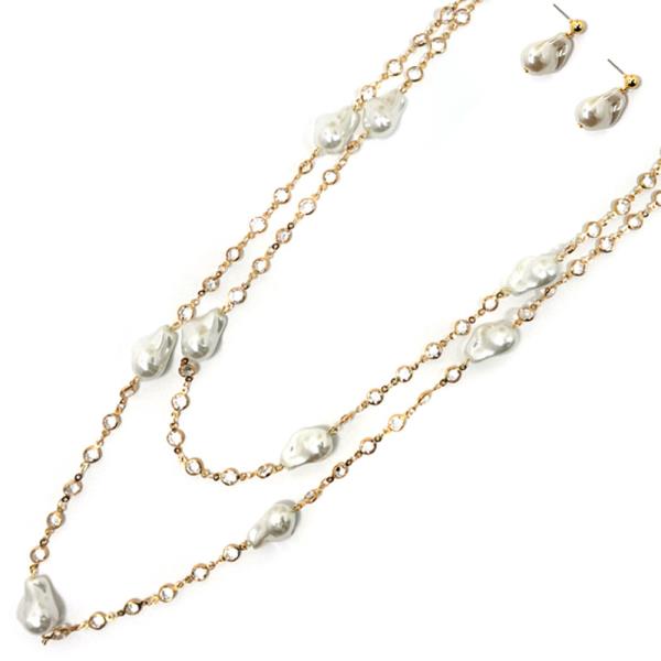 LAYERED PEARL NECKLACE EARRING SET