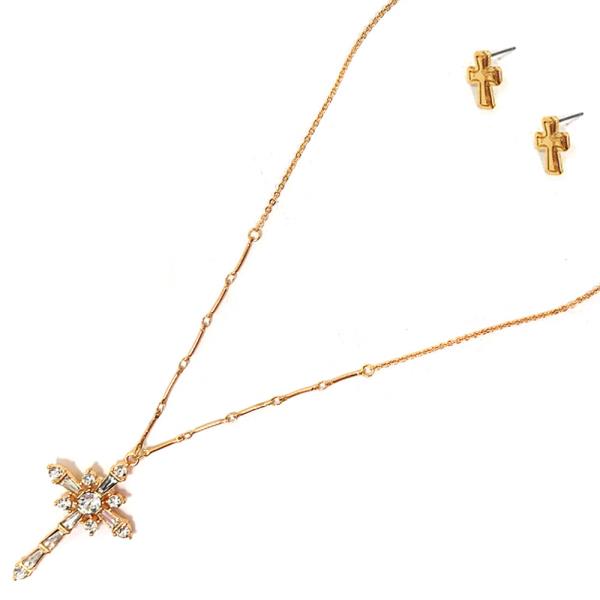 CROSS W STONE NECKLACE EARRING SET