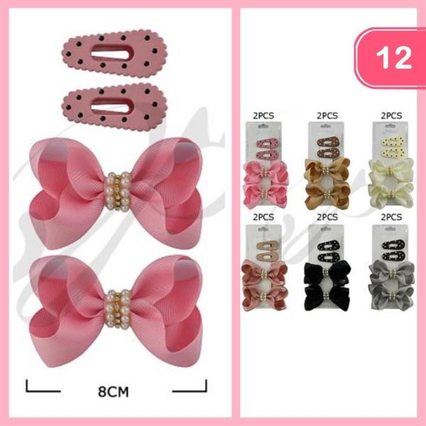 POLKA DOT HAIR CLIP HAIR BOW SET (12 UNITS)