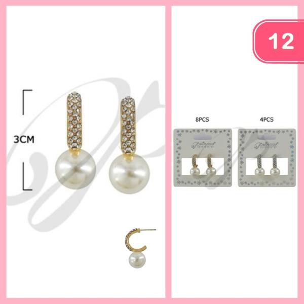 RHINESTONE PEARL HOOP EARRING (12 UNITS)