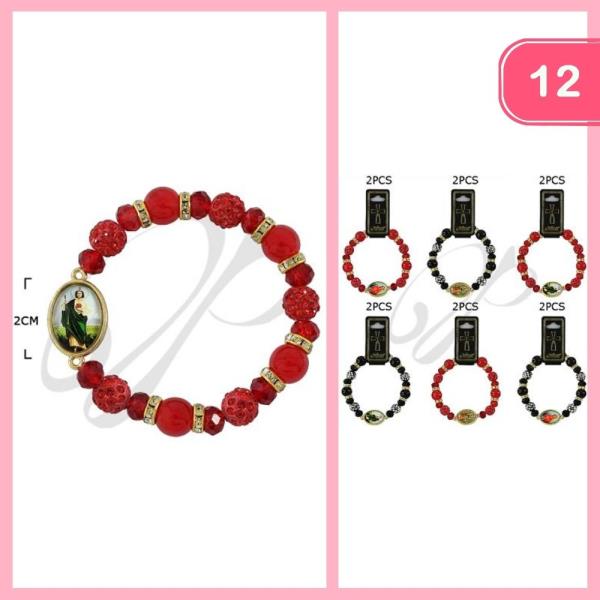 SAINT JUDAS PENDANT RHINESTONE BEADED BRACELET (12 UNITS)