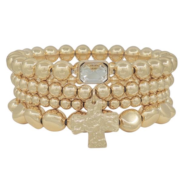 5 SET 10MM PEBBLE CCB 6MM PEARL STRETCHED BRACELET