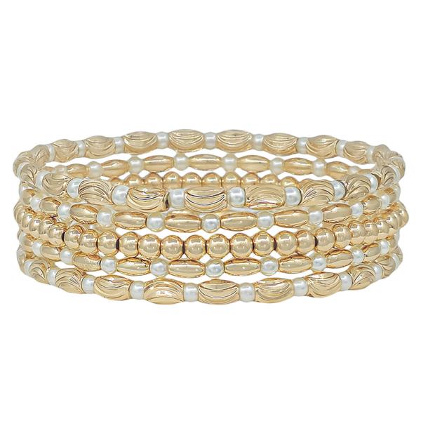 5 SET OVAL TEXTURED METAL CCB WITH PEARL BRACELET