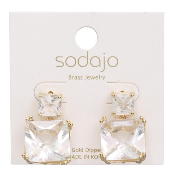 SODAJO SQUARE CRYSTAL GOLD DIPPED EARRING