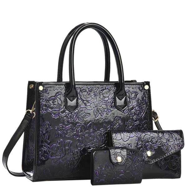 3IN1 FLORAL DESIGN SATCHEL W CLUTCH AND WALLET SET