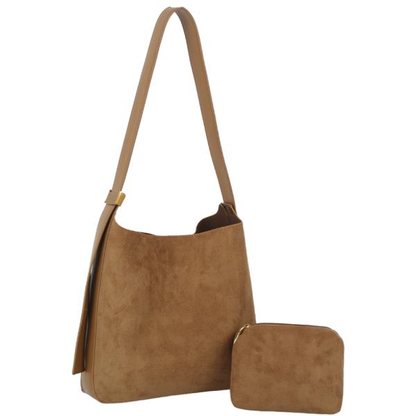 2IN1 PLAIN SHOULDER BAG W ZIPPER POUCH SET