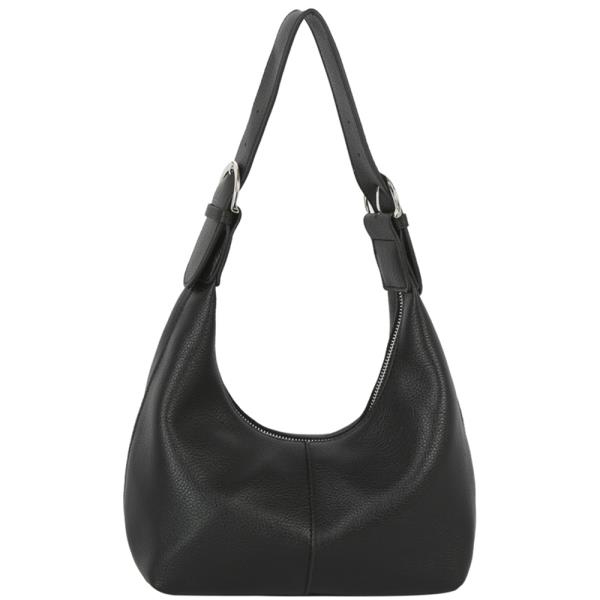 CURVED TEXTURED ZIPPER SHOULDER HOBO W STRAP