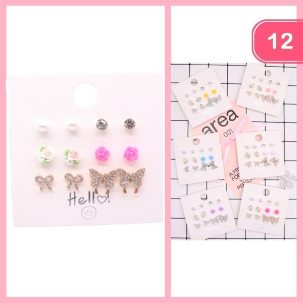 POST FLOWER RHINESTONE BUTTERFLY EARRING SET (12 UNITS)