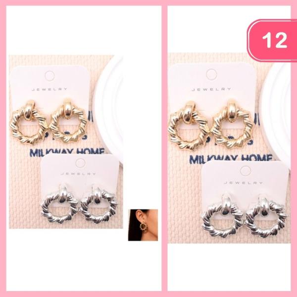 BAMBOO TEXTURED HOOP POST EARRING (12 UNITS)