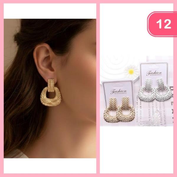 TEXTURED METAL DANGLE EARRINGS (12 UNITS)