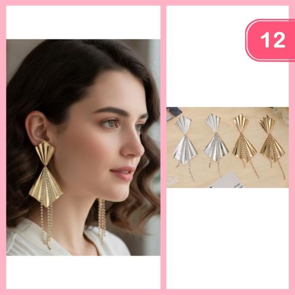 METAL FAN WITH RHINESTONE POST EARRING (12 UNITS)