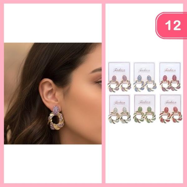 RHINESTONE ROUND POST EARRING (12 UNITS)