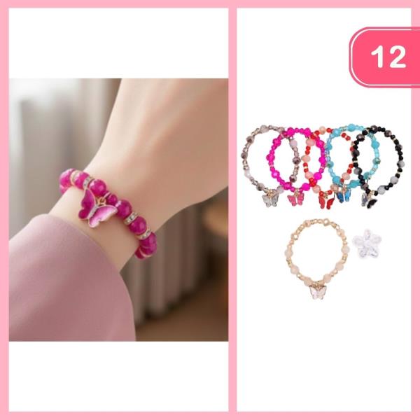 BEADED BUTTERFLY CHARM BRACELET (12 UNITS)