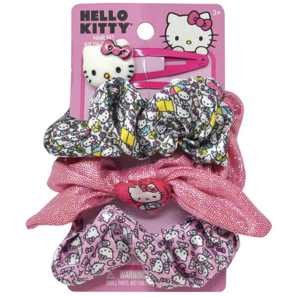 HELLO KITTY 3PC SCRUNCHIE SET W 2 HAIR CLIPS