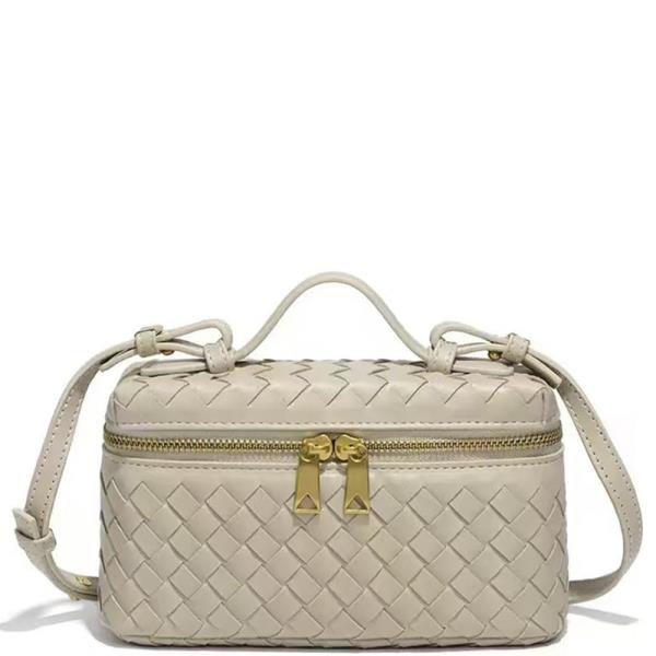 CHIC ZIPPER WOVEN DESIGN HANDLE SATCHEL BAG