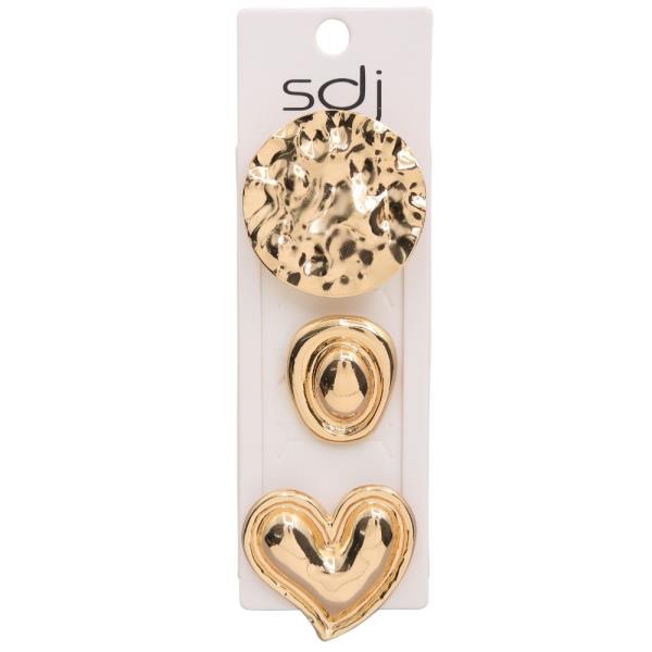 SDJ HEART TEXTURED METAL MULTI RING SET