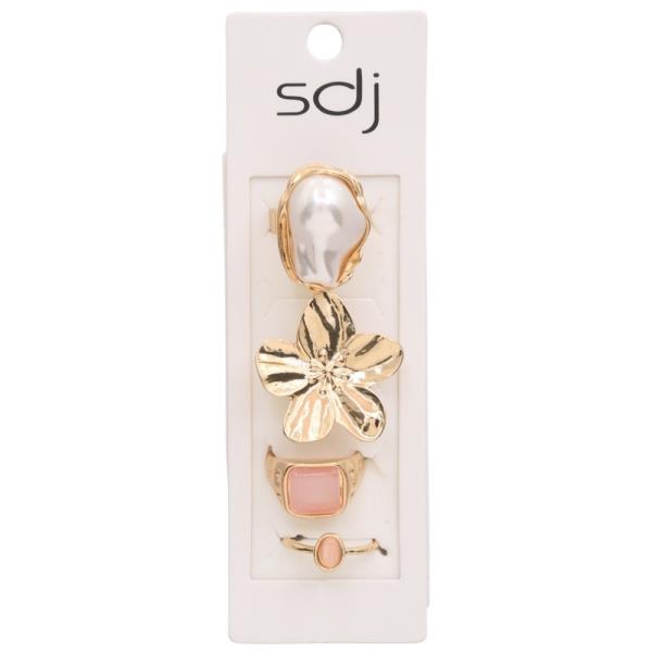 SDJ FLOWER STONE MULTI RING SET