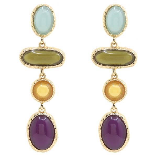 SDJ ROUND OVAL MIX COLOR GEM DROP EARRING