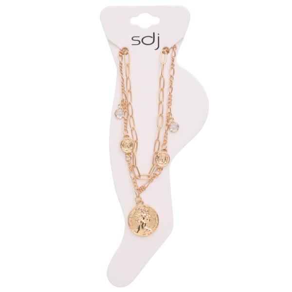 SDJ COIN CHARM LAYERED METAL CHAIN ANKLET