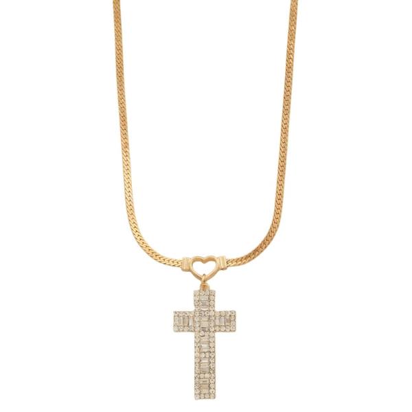SDJ RHINESTONE CROSS PENDANT NECKLACE