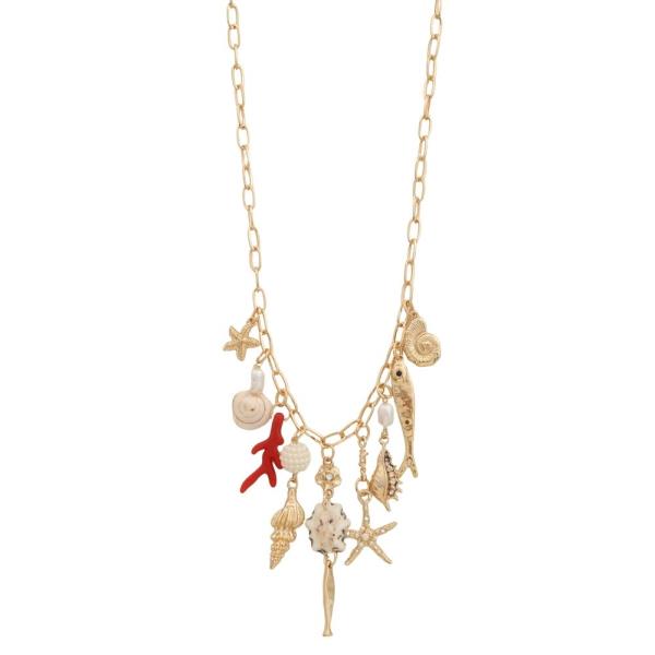 METAL SEA LIFE MULTI CHARM NECKLACE EARRING SET