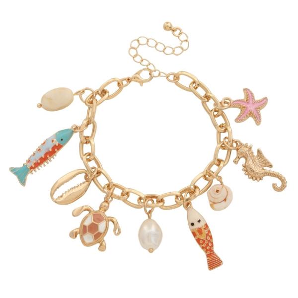 METAL SEA LIFE MULTI CHARM CHAIN BRACELET
