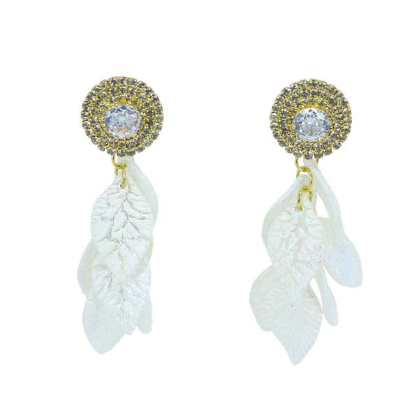 METAL RHINESTONE LEAF DROP DANGLE EARRING